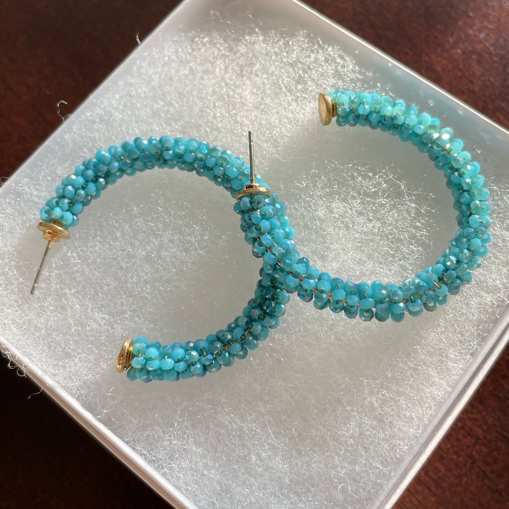 Chic Turquoise Beaded Hoop Earrings